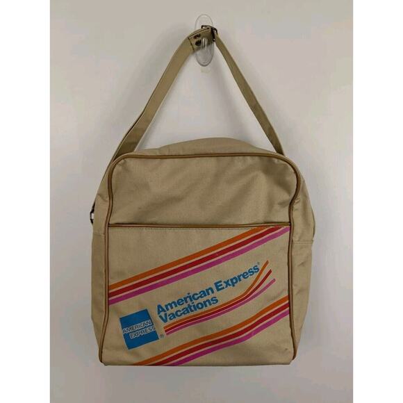 American Express Vacations Vintage Carry On Bag Weekender Beige 14x12x6" - Picture 1 of 6
